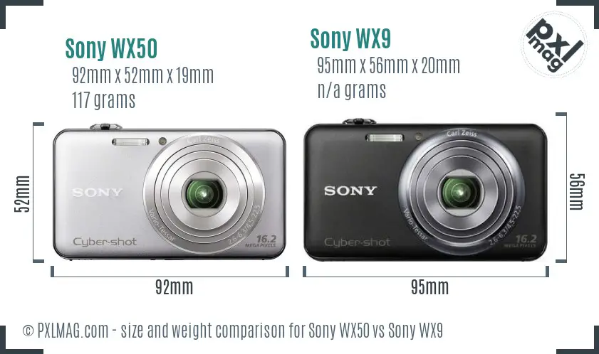 Sony WX50 vs Sony WX9 size comparison