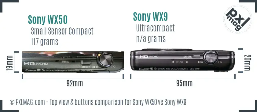 Sony WX50 vs Sony WX9 top view buttons comparison