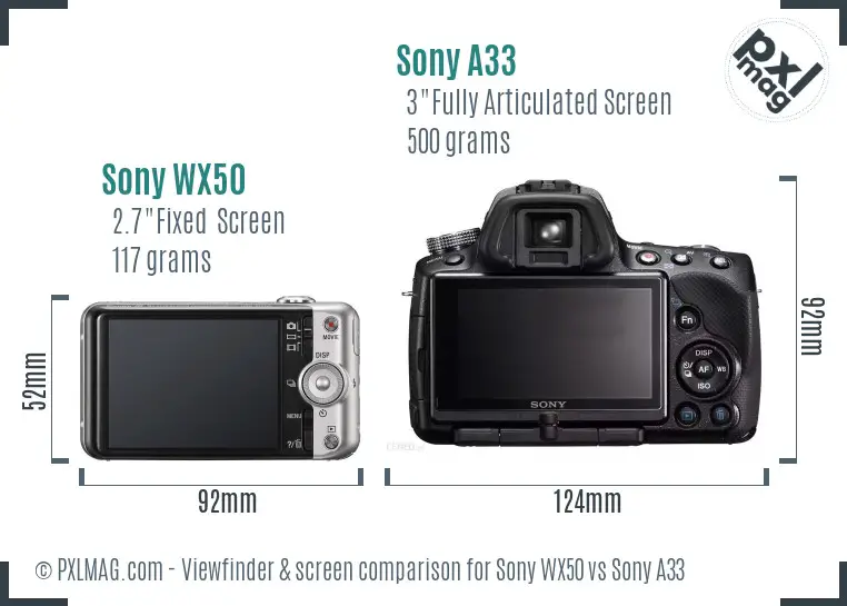 Sony WX50 vs Sony A33 Screen and Viewfinder comparison