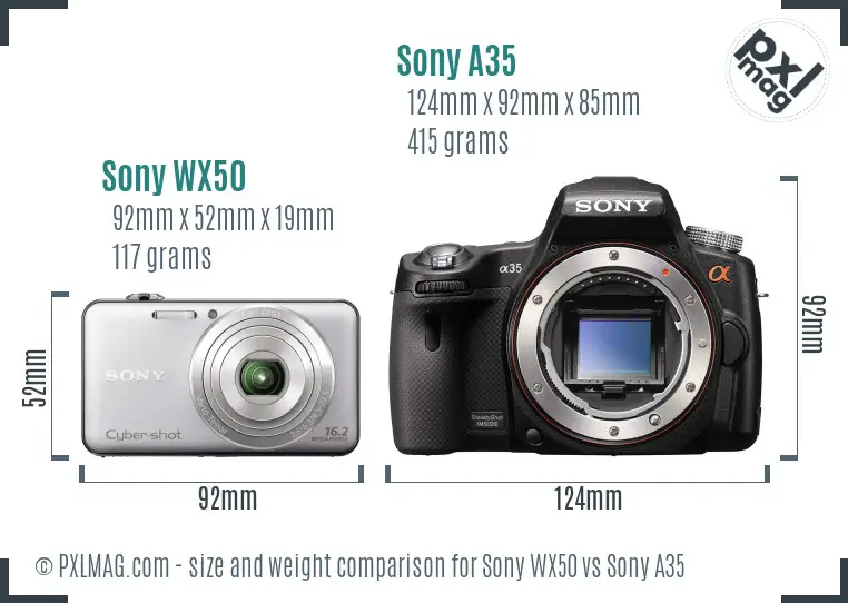Sony WX50 vs Sony A35 size comparison