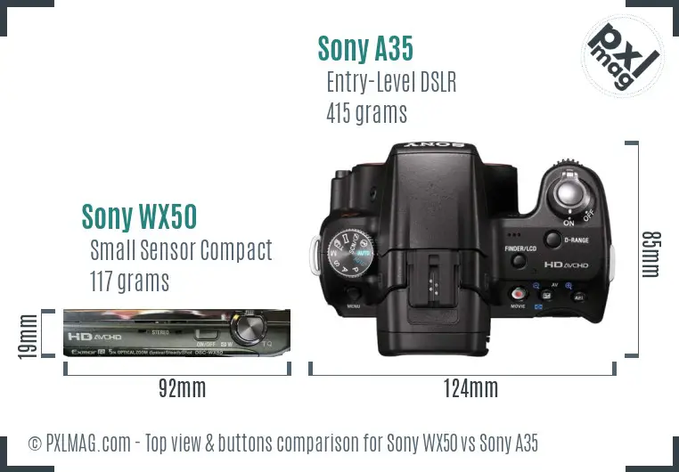 Sony WX50 vs Sony A35 top view buttons comparison