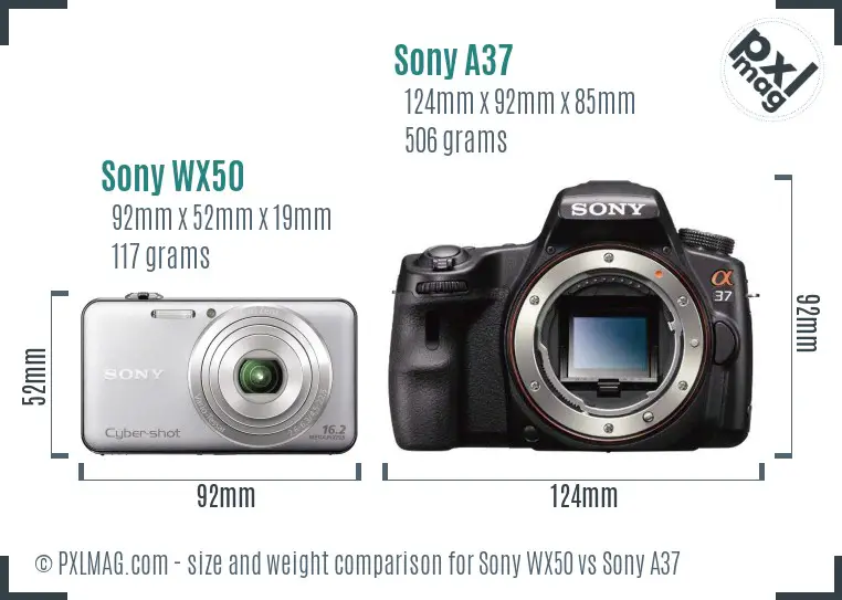 Sony WX50 vs Sony A37 size comparison