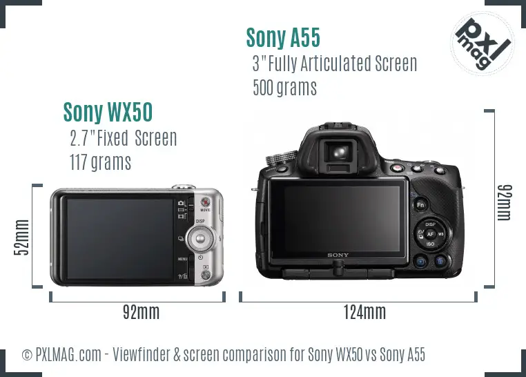 Sony WX50 vs Sony A55 Screen and Viewfinder comparison