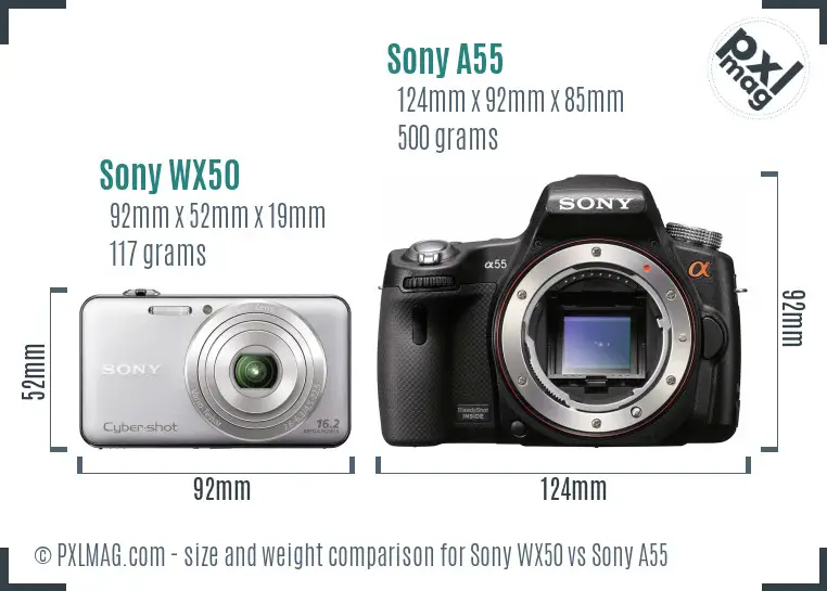 Sony WX50 vs Sony A55 size comparison