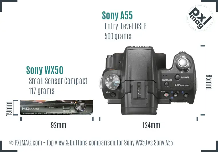 Sony WX50 vs Sony A55 top view buttons comparison