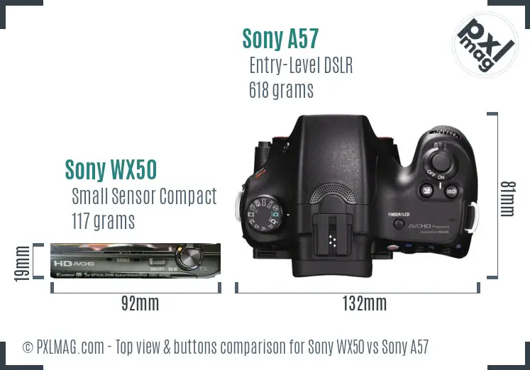 Sony WX50 vs Sony A57 top view buttons comparison
