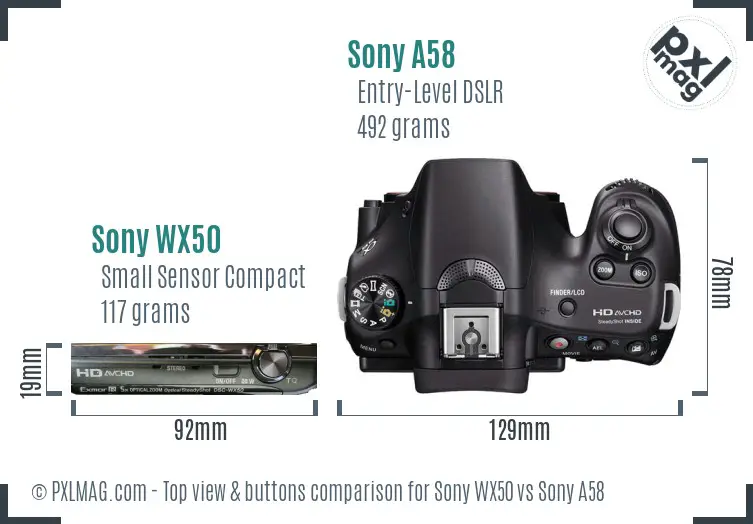 Sony WX50 vs Sony A58 top view buttons comparison
