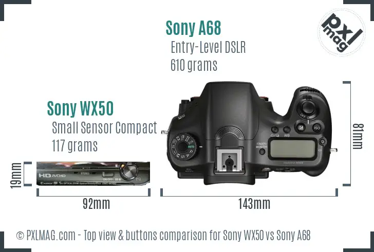 Sony WX50 vs Sony A68 top view buttons comparison