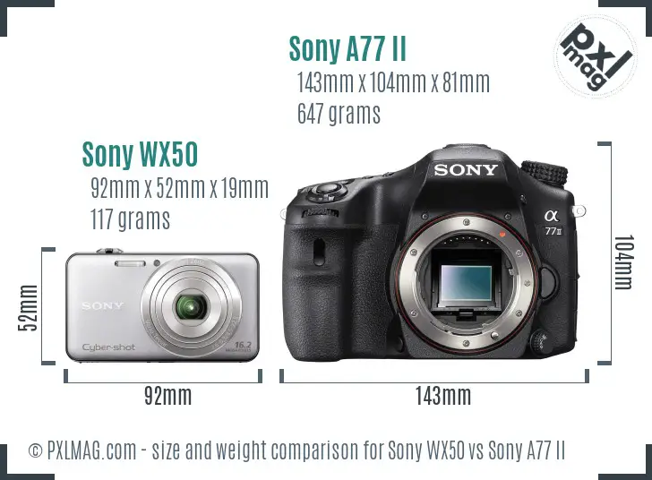 Sony WX50 vs Sony A77 II size comparison