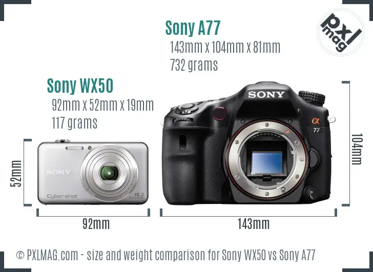 Sony WX50 vs Sony A77 size comparison