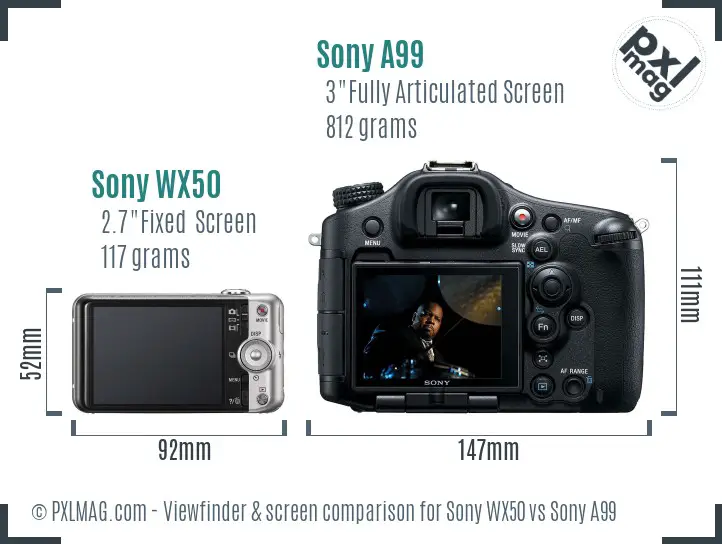Sony WX50 vs Sony A99 Screen and Viewfinder comparison