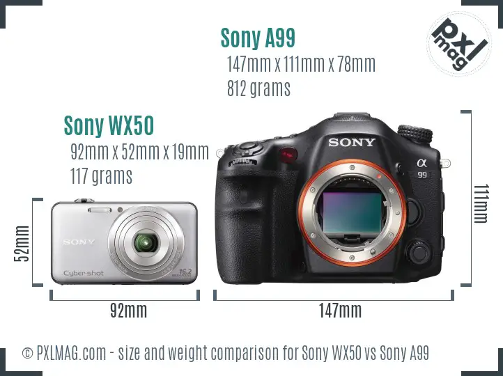 Sony WX50 vs Sony A99 size comparison