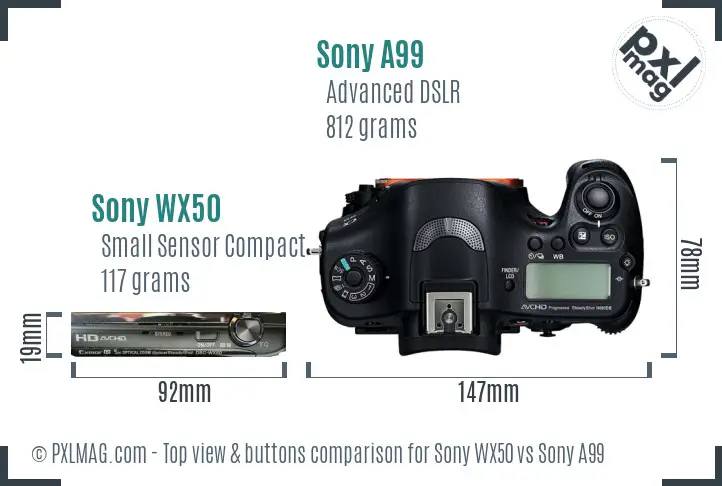 Sony WX50 vs Sony A99 top view buttons comparison