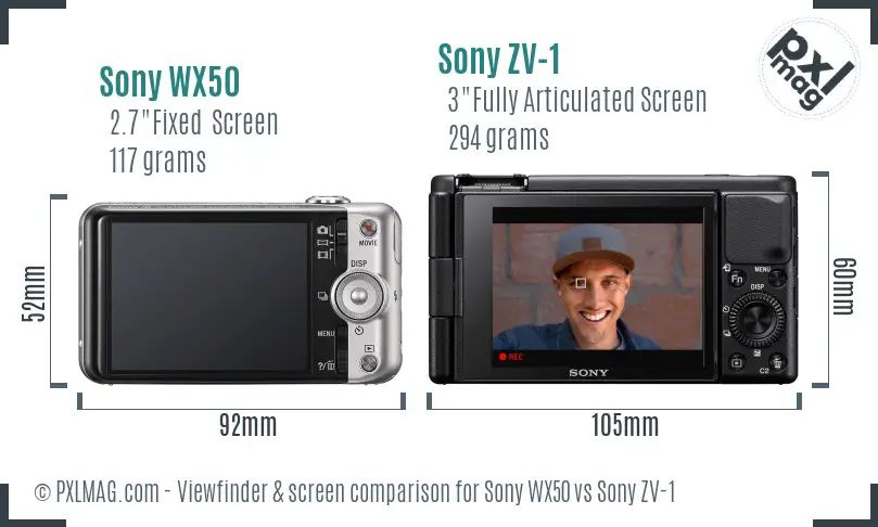 Sony WX50 vs Sony ZV-1 Screen and Viewfinder comparison
