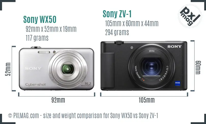 Sony WX50 vs Sony ZV-1 size comparison