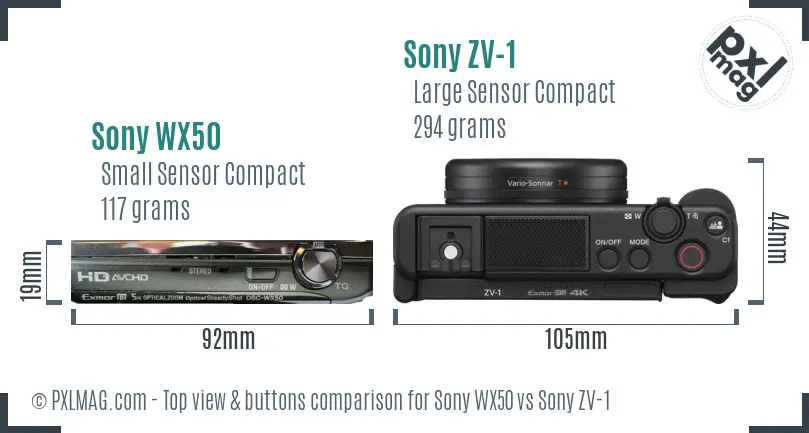 Sony WX50 vs Sony ZV-1 top view buttons comparison