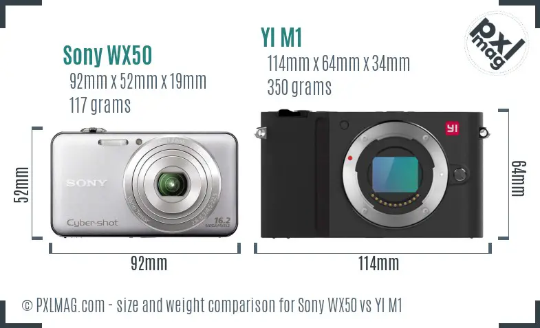 Sony WX50 vs YI M1 size comparison