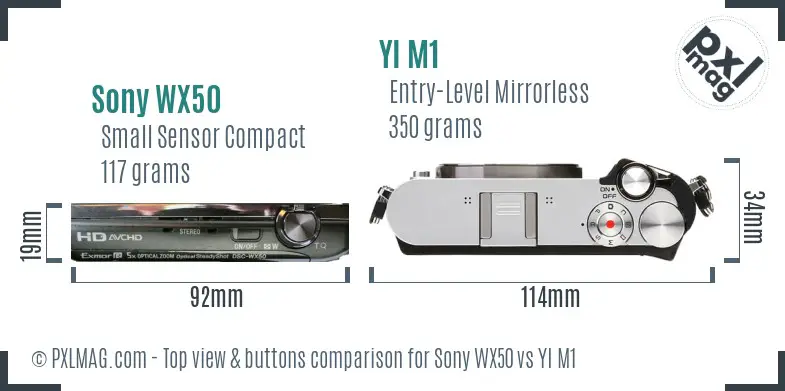 Sony WX50 vs YI M1 top view buttons comparison