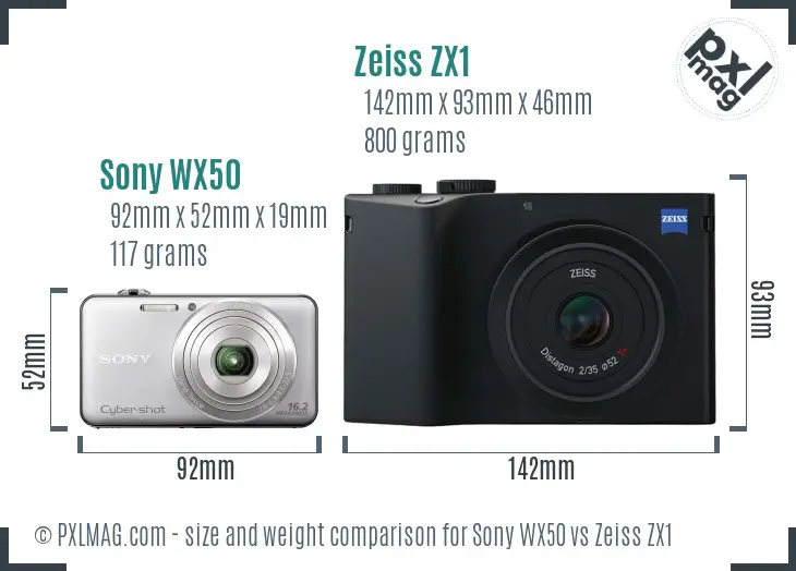 Sony WX50 vs Zeiss ZX1 size comparison
