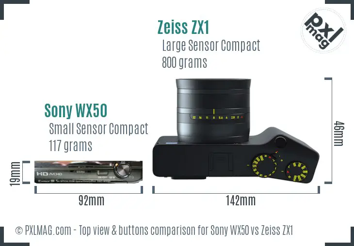 Sony WX50 vs Zeiss ZX1 top view buttons comparison