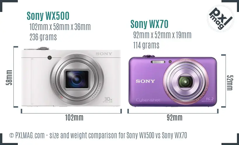 Sony WX500 vs Sony WX70 size comparison