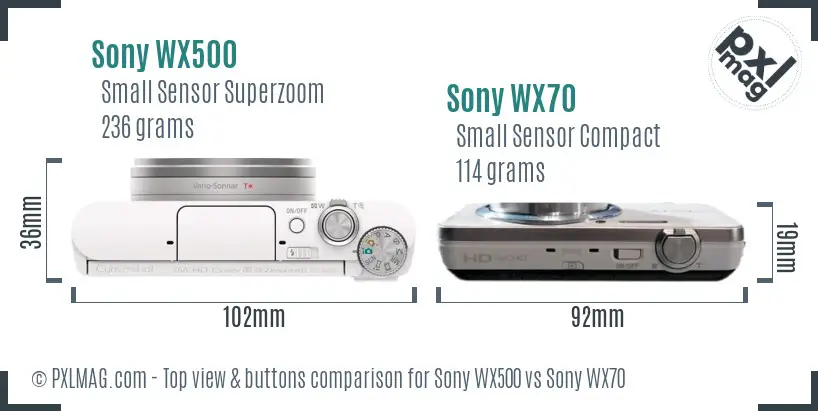 Sony WX500 vs Sony WX70 top view buttons comparison