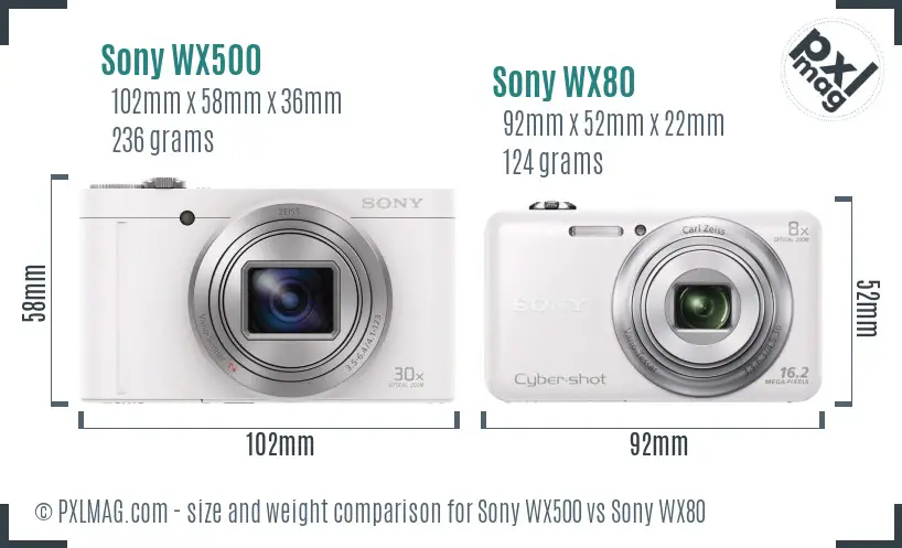 Sony WX500 vs Sony WX80 size comparison