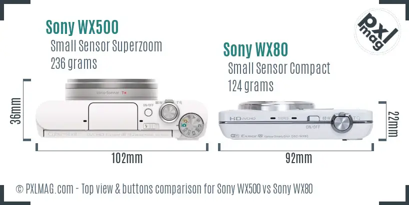 Sony WX500 vs Sony WX80 top view buttons comparison