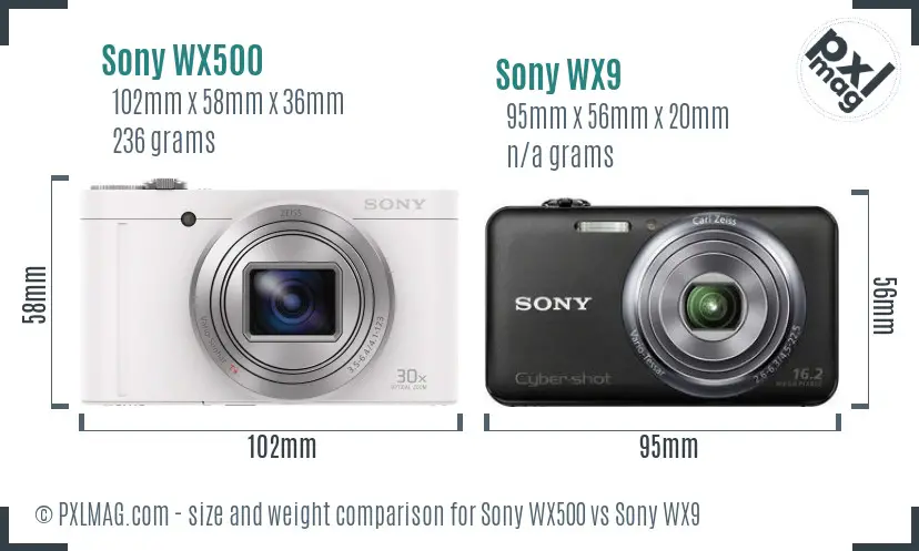 Sony WX500 vs Sony WX9 size comparison