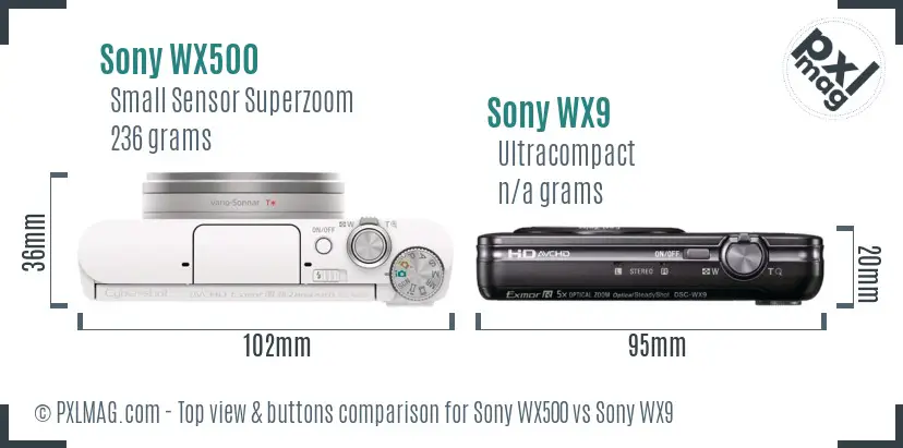 Sony WX500 vs Sony WX9 top view buttons comparison