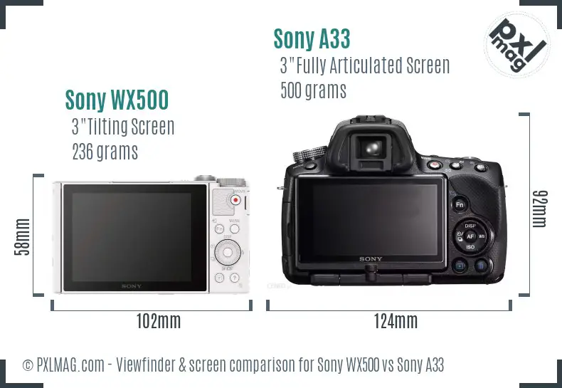 Sony WX500 vs Sony A33 Screen and Viewfinder comparison