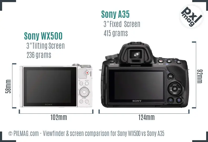 Sony WX500 vs Sony A35 Screen and Viewfinder comparison