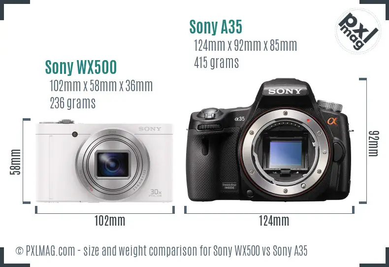 Sony WX500 vs Sony A35 size comparison
