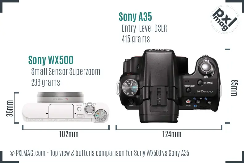 Sony WX500 vs Sony A35 top view buttons comparison