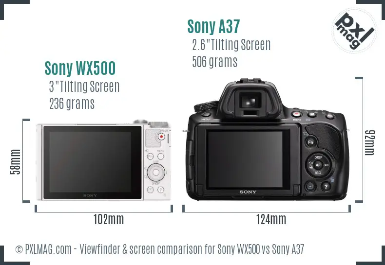 Sony WX500 vs Sony A37 Screen and Viewfinder comparison