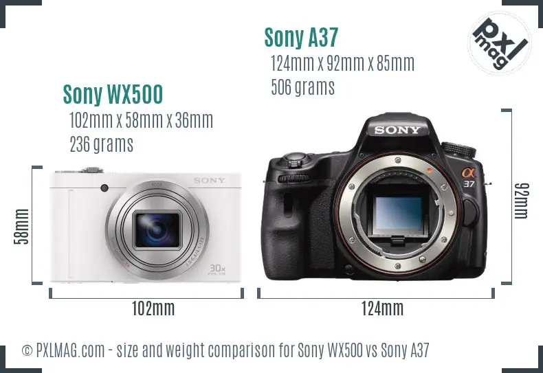 Sony WX500 vs Sony A37 size comparison
