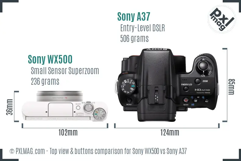 Sony WX500 vs Sony A37 top view buttons comparison