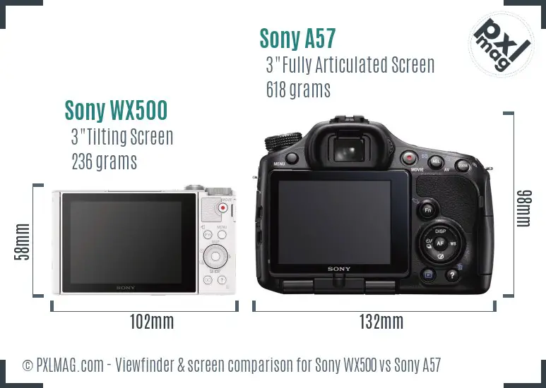 Sony WX500 vs Sony A57 Screen and Viewfinder comparison