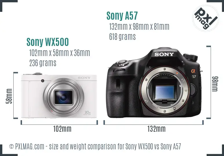 Sony WX500 vs Sony A57 size comparison