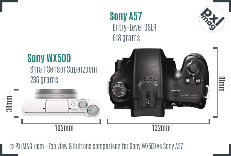 Sony WX500 vs Sony A57 top view buttons comparison