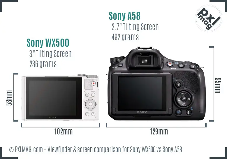 Sony WX500 vs Sony A58 Screen and Viewfinder comparison