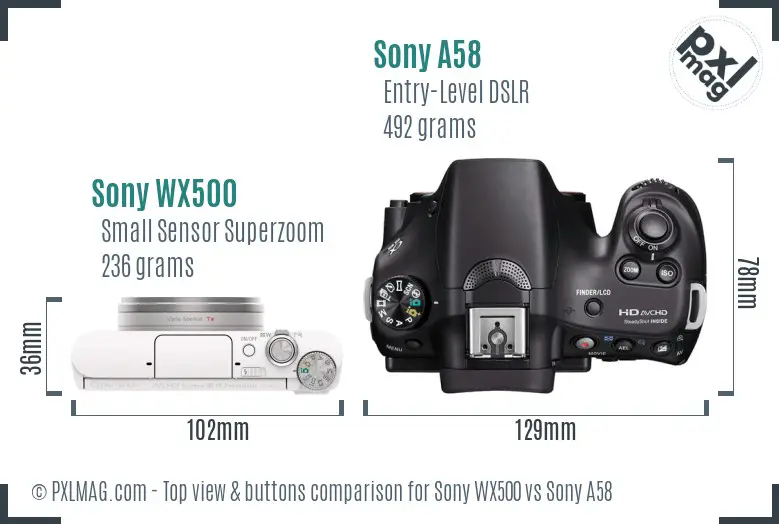Sony WX500 vs Sony A58 top view buttons comparison