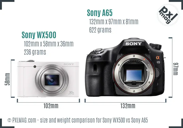 Sony WX500 vs Sony A65 size comparison