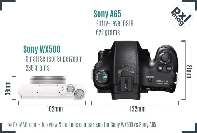 Sony WX500 vs Sony A65 top view buttons comparison
