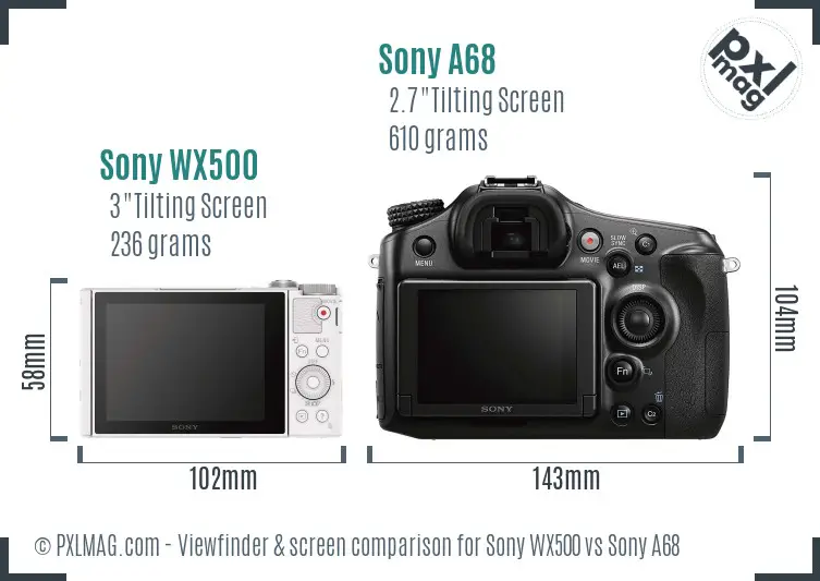 Sony WX500 vs Sony A68 Screen and Viewfinder comparison