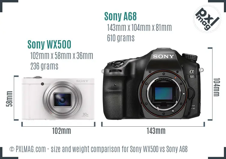 Sony WX500 vs Sony A68 size comparison