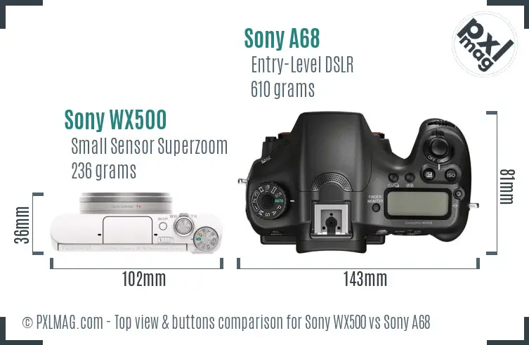 Sony WX500 vs Sony A68 top view buttons comparison