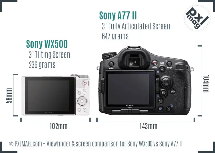 Sony WX500 vs Sony A77 II Screen and Viewfinder comparison