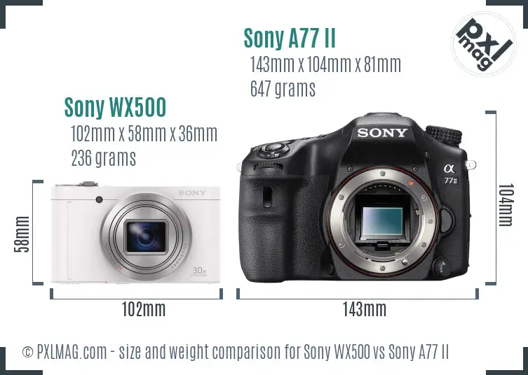 Sony WX500 vs Sony A77 II size comparison