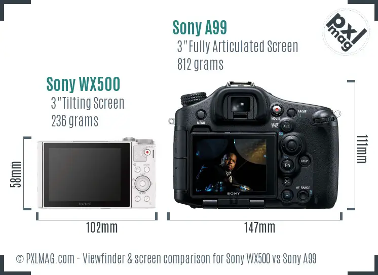 Sony WX500 vs Sony A99 Screen and Viewfinder comparison
